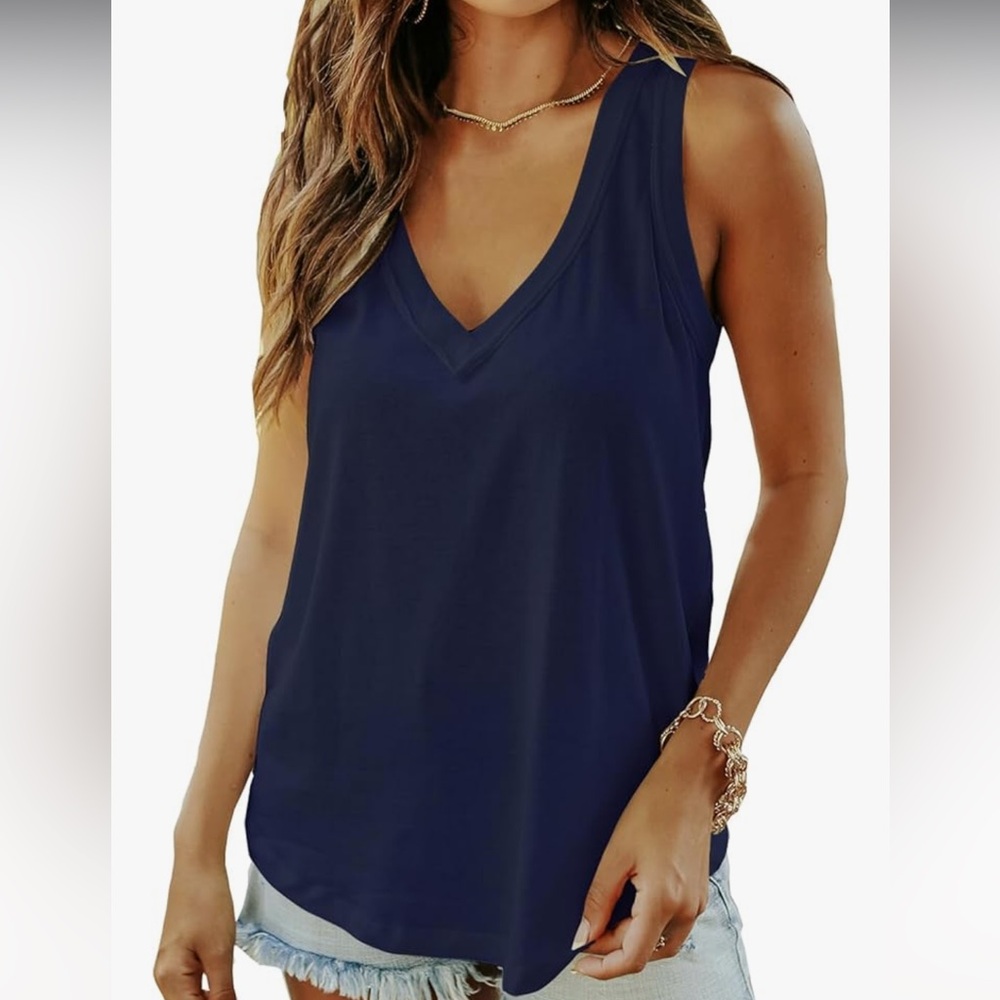 Women Summer Deep V Neck Tank Top Loose Fit Flowy Shirt